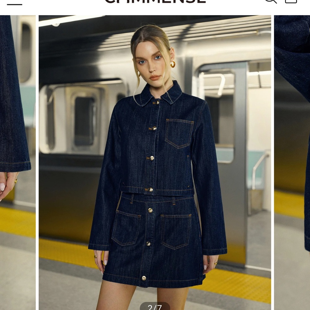 👖🚙👥Dark Blue Button-Front Denim Mini Skirt - Picture 4 of 14